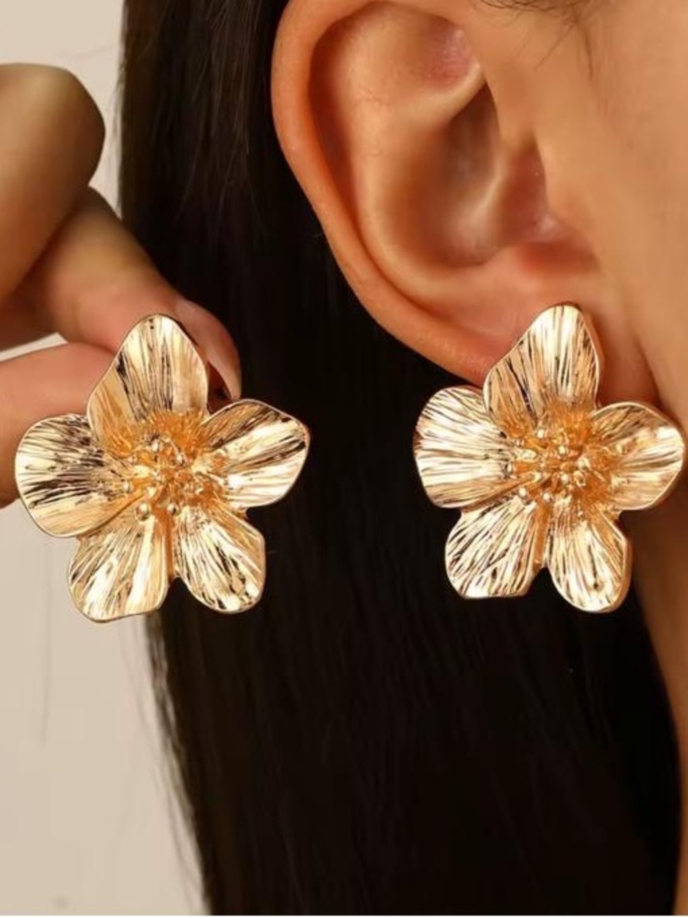 Anthropologie Gold Floral Drop Stud Earrings